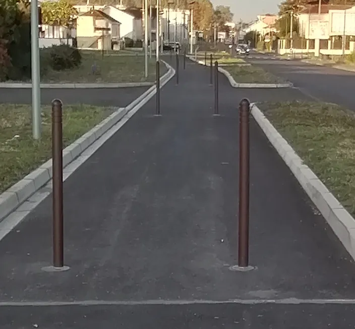 Travail intéressant sur les espaces verts : forêt de potelets anti-vélo